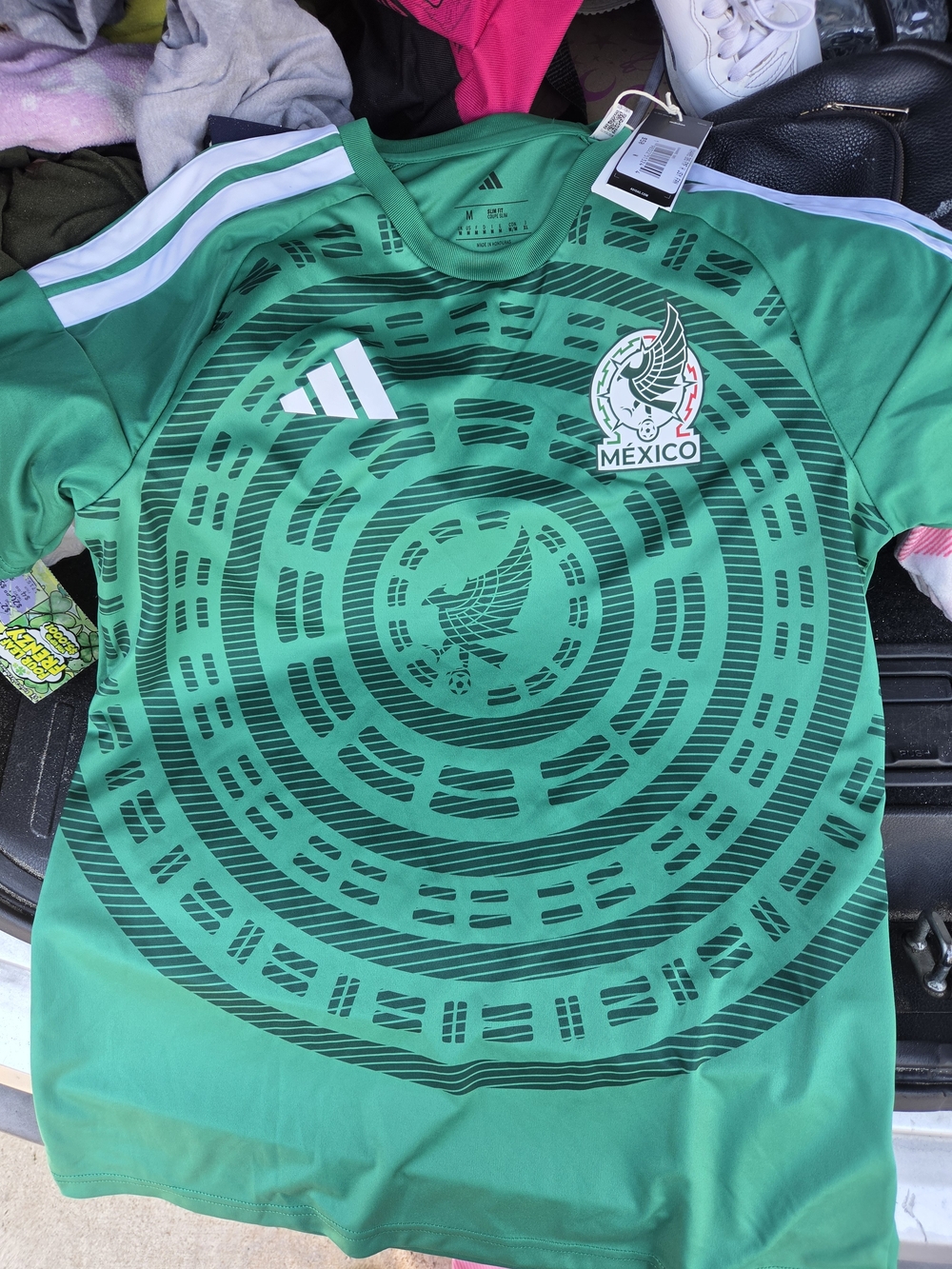 adidas Originals Mexico Green Soccer Jersey with White Stripes